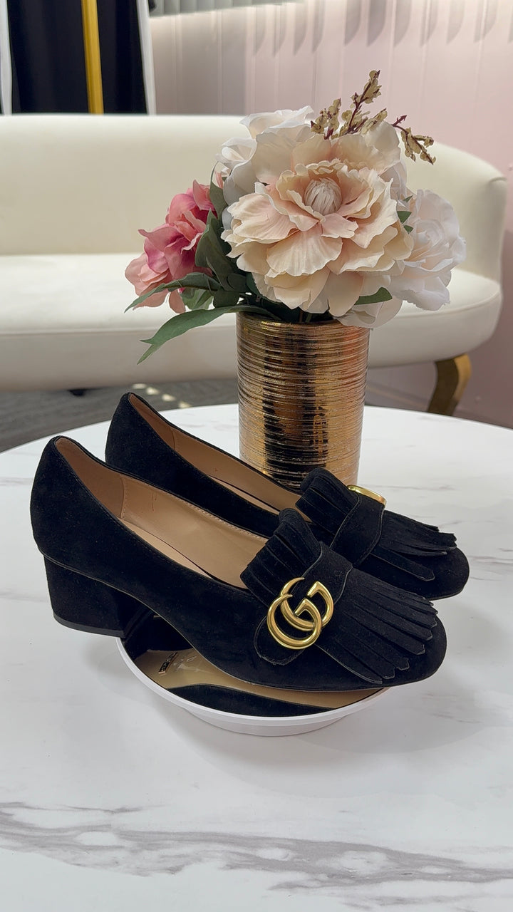 Authentic Gucci GG Marmont Suede Pumps (Royal Consignment)