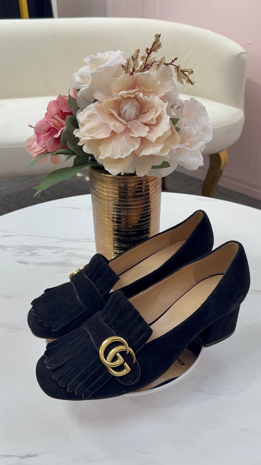 Authentic Gucci GG Marmont Suede Pumps (Royal Consignment)
